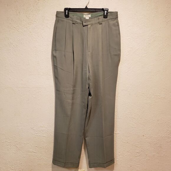 Tommy Bahama Relax 100% Silk Pants Men’s Sz 16 Green Chinos Khakis Pleated - Picture 1 of 7